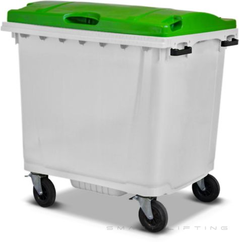 MGB1100-WL // Simpro 1100L Wheelie Bin, White/Lime HDPE, with 4x 200mm castors