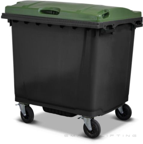 MGB1100-KG // Simpro 1100L Wheelie Bin, Black/Green HDPE, with 4x 200mm castors