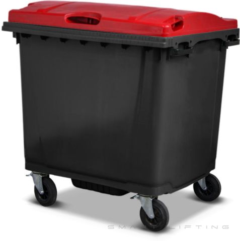 MGB1100-KR // Simpro 1100L Black/Red Wheelie Bin, HDPE, with 4x 200mm castors