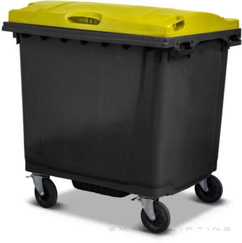 MGB1100-KY // Simpro 1100L Black/Yellow Wheelie Bin, HDPE, with 4x 200mm castors