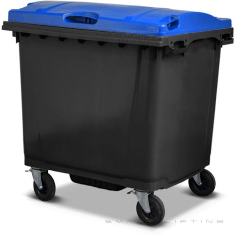 MGB1100-KB // Simpro 1100L Wheelie Bin, Black/Blue HDPE, with 4x 200mm castors