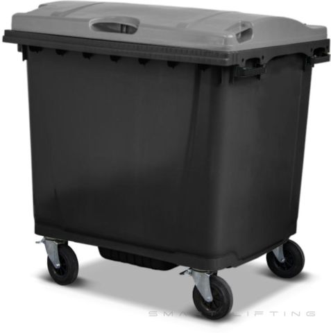 MGB1100-KS // Simpro 1100L Wheelie Bin, Black/Silver HDPE, with 4x 200mm castors