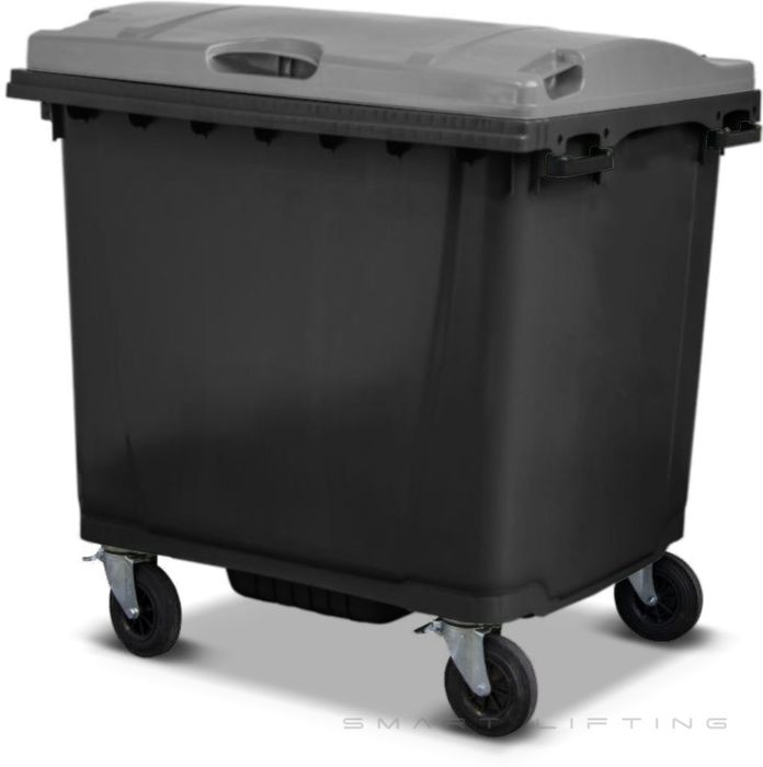 MGB1100-KS // Simpro 1100L Black/Silver Wheelie Bin, HDPE, with 4x 200mm castors