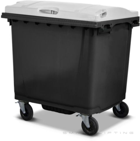 MGB1100-KW // Simpro 1100L Wheelie Bin, Black/White HDPE, with 4x 200mm castors