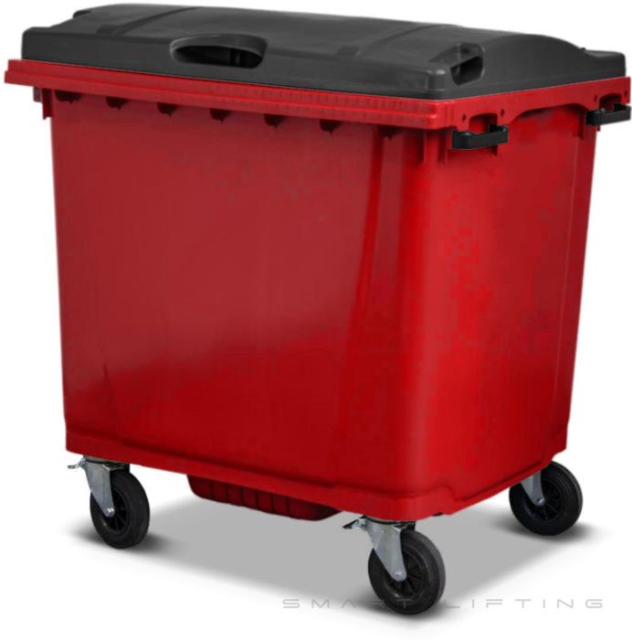 MGB1100-RK // Simpro 1100L Red/Black Wheelie Bin, HDPE, with 4x 200mm castors