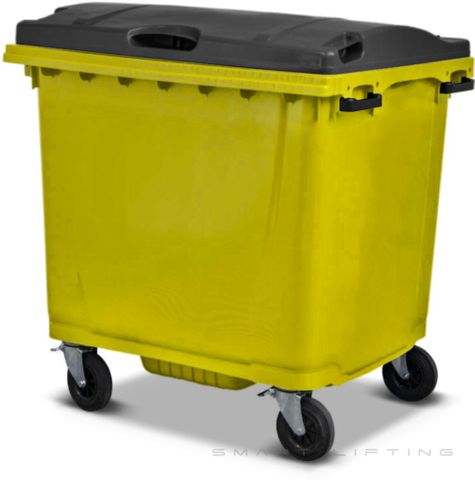 MGB1100-YK // Simpro 1100L Yellow/Black Wheelie Bin, HDPE, with 4x 200mm castors