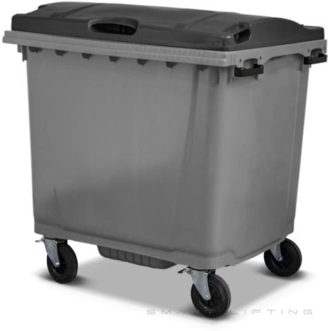 MGB1100-SK // Simpro 1100L Silver/Black Wheelie Bin, HDPE, with 4x 200mm castors