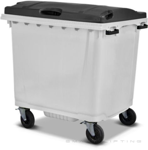 MGB1100-WK // Simpro 1100L White/Black Wheelie Bin, HDPE, with 4x 200mm castors