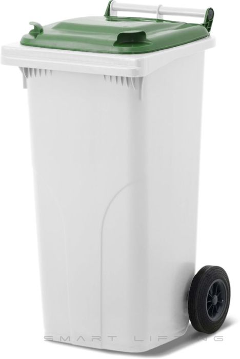 MGB120-WG // Simpro 120L White/Green Wheelie Bin, HDPE, with 2x 200mm outset wheels