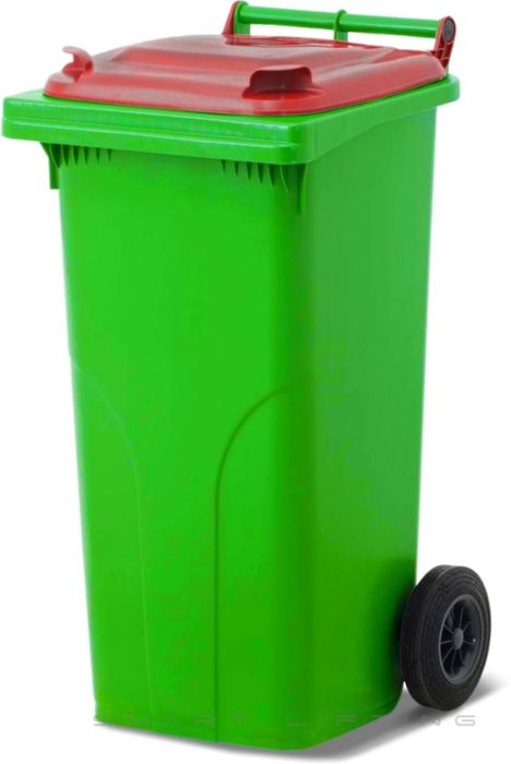 MGB120-LR // Simpro 120L Wheelie Bin, Lime/Red HDPE, with 2x 200mm outset wheels