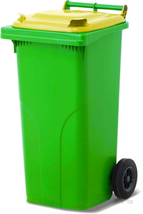MGB120-LY // Simpro 120L Lime/Yellow Wheelie Bin, HDPE, with 2x 200mm outset wheels