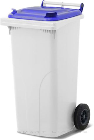 MGB120-WB // Simpro 120L Wheelie Bin, White/Blue HDPE, with 2x 200mm outset wheels