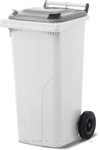 MGB120-WS // Simpro 120L Wheelie Bin, White/Silver HDPE, with 2x 200mm outset wheels