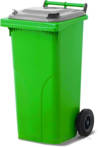 MGB120-LS // Simpro 120L Lime/Silver Wheelie Bin, HDPE, with 2x 200mm outset wheels