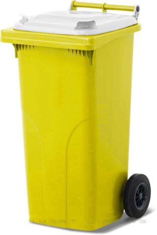 MGB120-YW // Simpro 120L Yellow/White Wheelie Bin, HDPE, with 2x 200mm outset wheels