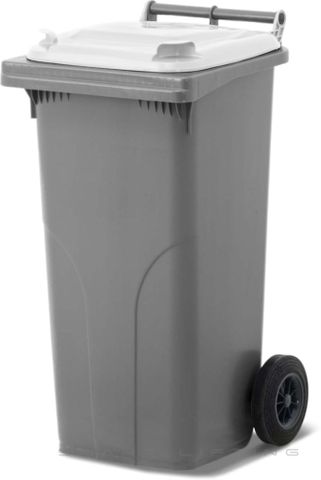 MGB120-SW // Simpro 120L Wheelie Bin, Silver/White HDPE, with 2x 200mm outset wheels