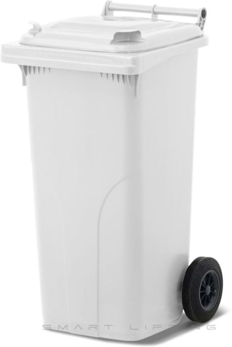 MGB120-WW // Simpro 120L Wheelie Bin, White HDPE, with 2x 200mm outset wheels