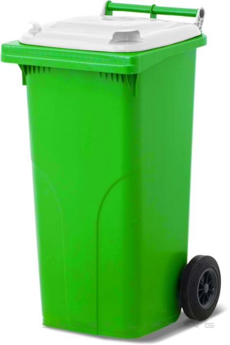 MGB120-LW // Simpro 120L Wheelie Bin, Lime/White HDPE, with 2x 200mm outset wheels