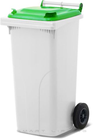 MGB120-WL // Simpro 120L White/Lime Wheelie Bin, HDPE, with 2x 200mm outset wheels