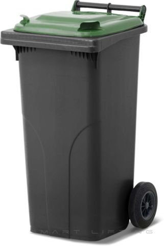 MGB120-KG // Simpro 120L Black/Green Wheelie Bin, HDPE, with 2x 200mm outset wheels