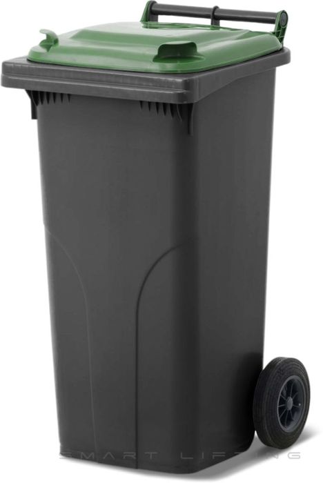 MGB120-KG // Simpro 120L Wheelie Bin, Black/Green HDPE, with 2x 200mm outset wheels