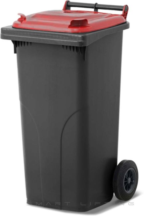 MGB120-KR // Simpro 120L Wheelie Bin, Black/Red HDPE, with 2x 200mm outset wheels