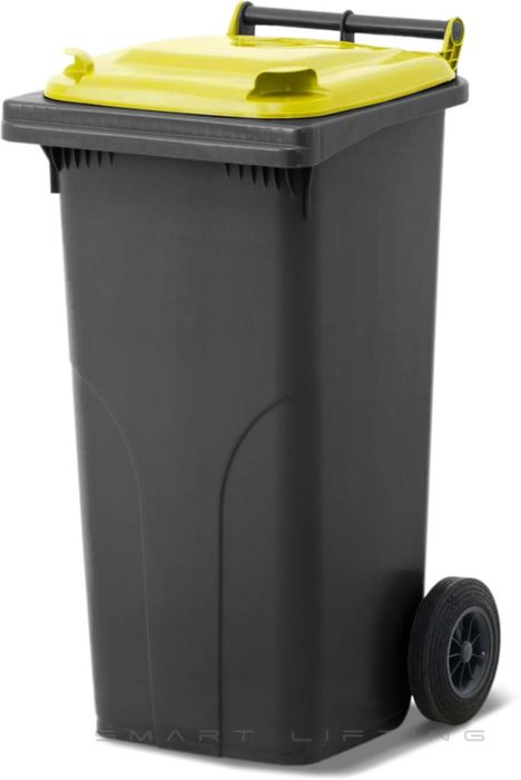 MGB120-KY // Simpro 120L Black/Yellow Wheelie Bin, HDPE, with 2x 200mm outset wheels