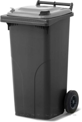 MGB120-KS // Simpro 120L Wheelie Bin, Black/Silver HDPE, with 2x 200mm outset wheels