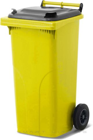 MGB120-YK // Simpro 120L Yellow/Black Wheelie Bin, HDPE, with 2x 200mm outset wheels