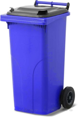 MGB120-BK // Simpro 120L Wheelie Bin, Blue/Black HDPE, with 2x 200mm outset wheels