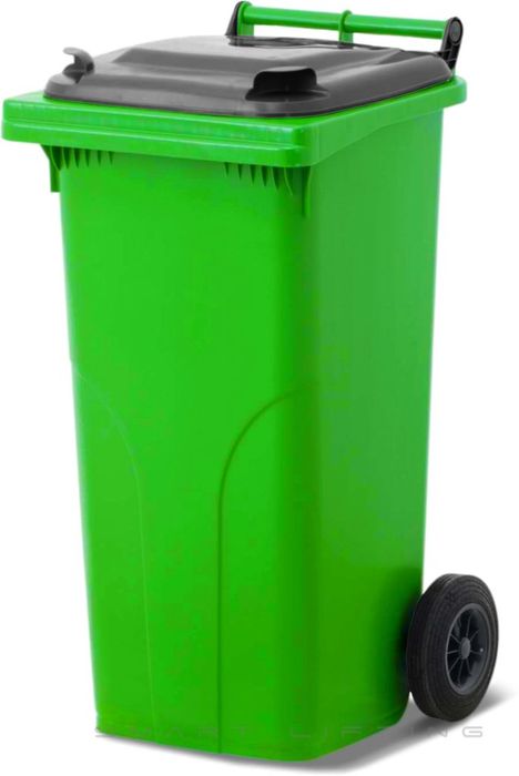 MGB120-LK // Simpro 120L Wheelie Bin, Lime/Black HDPE, with 2x 200mm outset wheels