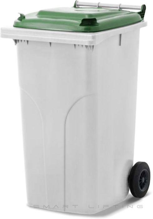 MGB240-WG // Simpro 240L White/Green Wheelie Bin, HDPE, with 2x 200mm outset wheels