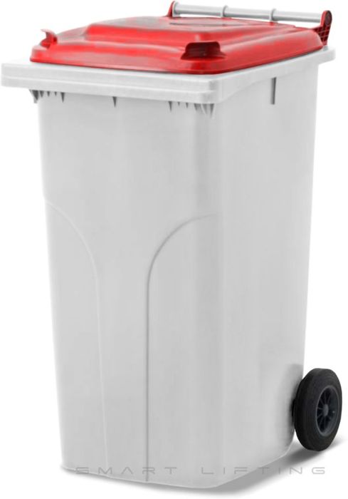 MGB240-WR // Simpro 240L Wheelie Bin, White/Red HDPE, with 2x 200mm outset wheels