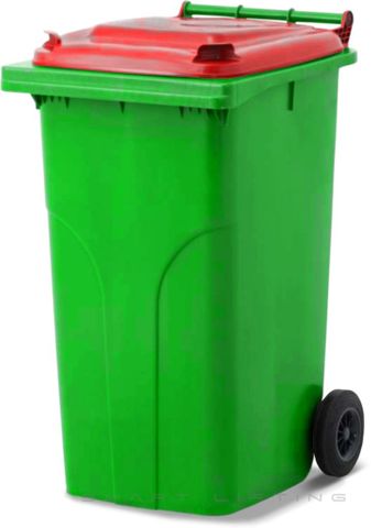 MGB240-LR // Simpro 240L Lime/Red Wheelie Bin, HDPE, with 2x 200mm outset wheels