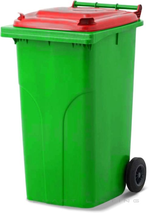 MGB240-LR // Simpro 240L Wheelie Bin, Lime/Red HDPE, with 2x 200mm outset wheels