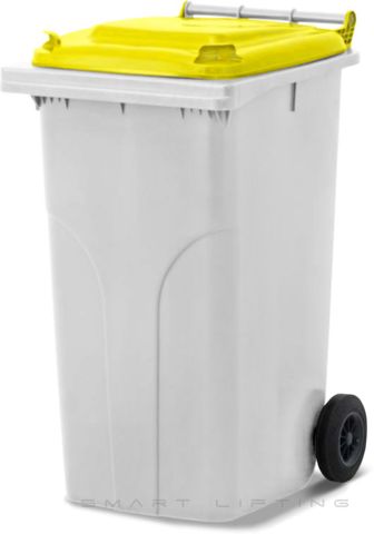 MGB240-WY // Simpro 240L White/Yellow Wheelie Bin, HDPE, with 2x 200mm outset wheels