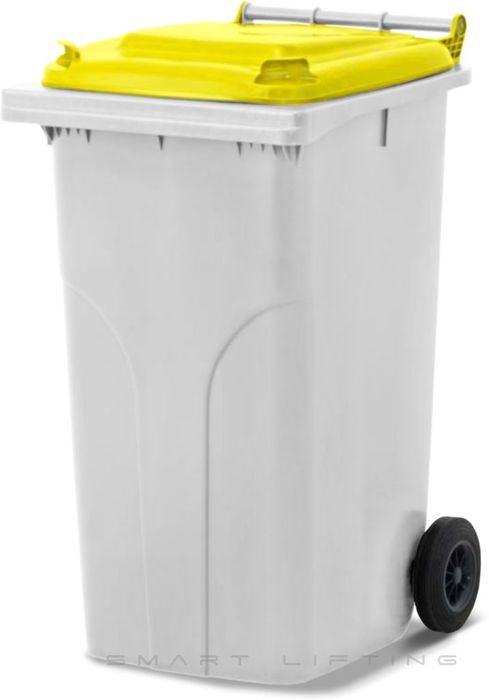 MGB240-WY // Simpro 240L White/Yellow Wheelie Bin, HDPE, with 2x 200mm outset wheels