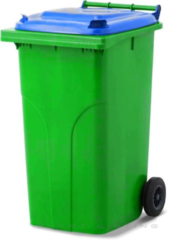 MGB240-LB // Simpro 240L Wheelie Bin, Lime/Blue HDPE, with 2x 200mm outset wheels