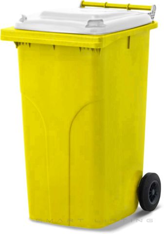 MGB240-YW // Simpro 240L Wheelie Bin, Yellow/White HDPE, with 2x 200mm outset wheels