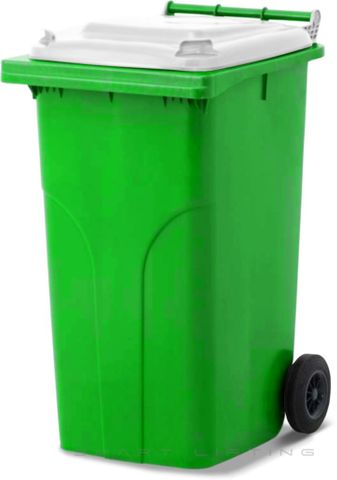 MGB240-LW // Simpro 240L Wheelie Bin, Lime/White HDPE, with 2x 200mm outset wheels