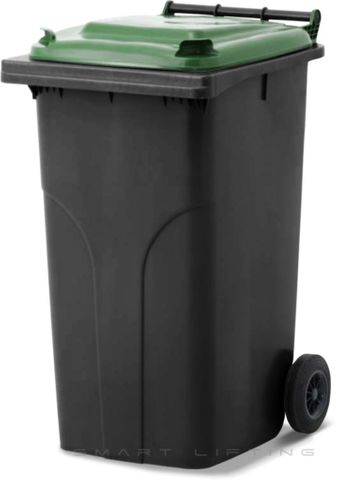 MGB240-KG // Simpro 240L Wheelie Bin, Black/Green HDPE, with 2x 200mm outset wheels