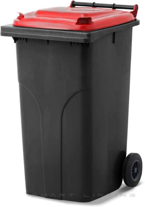 MGB240-KR // Simpro 240L Wheelie Bin, Black/Red HDPE, with 2x 200mm outset wheels