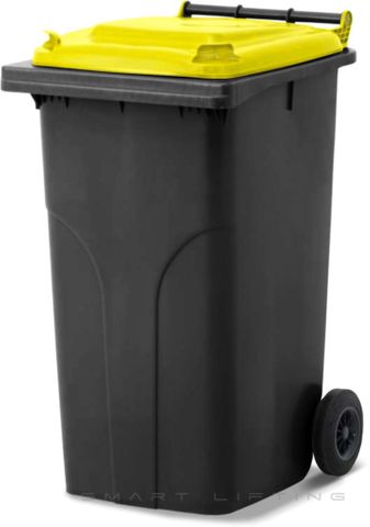 MGB240-KY // Simpro 240L Black/Yellow Wheelie Bin, HDPE, with 2x 200mm outset wheels