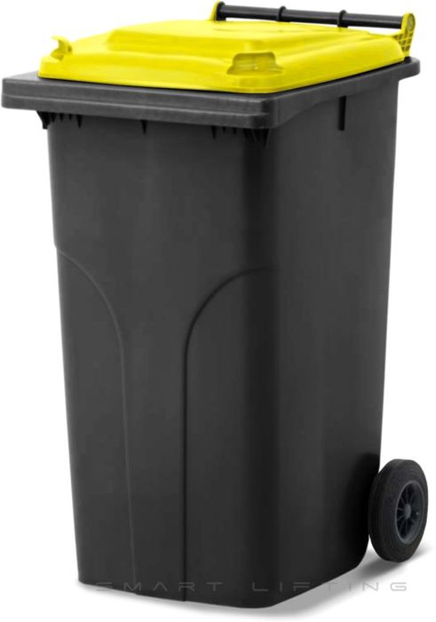 MGB240-KY // Simpro 240L Wheelie Bin, Black/Yellow HDPE, with 2x 200mm outset wheels