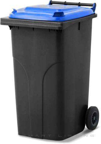 MGB240-KB // Simpro 240L Wheelie Bin, Black/Blue HDPE, with 2x 200mm outset wheels