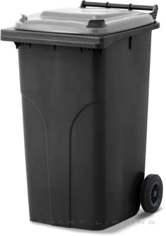 MGB240-KS // Simpro 240L Black/Silver Wheelie Bin, HDPE, with 2x 200mm outset wheels