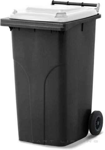 MGB240-KW // Simpro 240L Black/White Wheelie Bin, HDPE, with 2x 200mm outset wheels