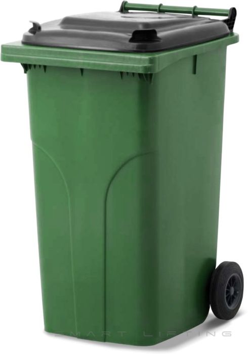 MGB240-GK // Simpro 240L Green/Black Wheelie Bin, HDPE, with 2x 200mm outset wheels