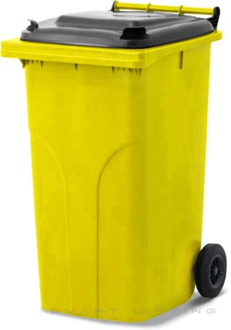 MGB240-YK // Simpro 240L Yellow/Black Wheelie Bin, HDPE, with 2x 200mm outset wheels