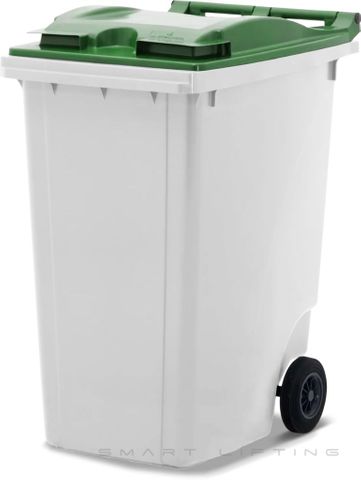 MGB360-WG // Simpro 360L White/Green Wheelie Bin, HDPE, with 2x 200mm inset wheels